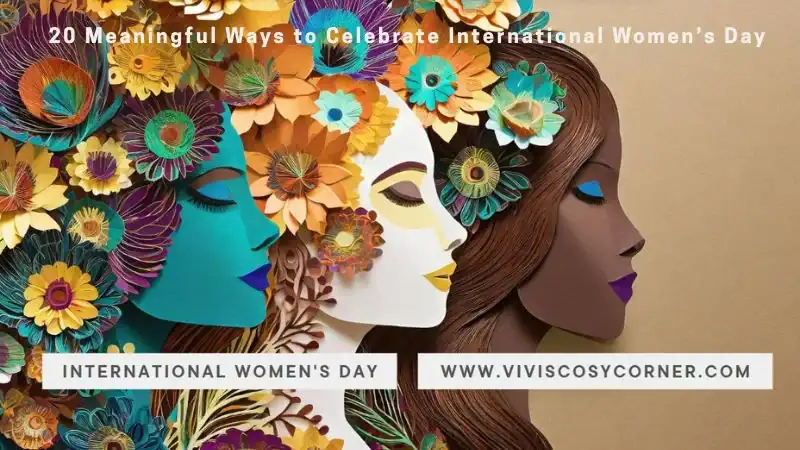 Colorful floral collage of three women’s profiles advertising International Women's Day with a celebratory design.