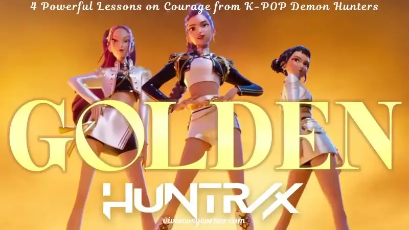 Three women in futuristic outfits pose against a warm orange gradient; large 'GOLDEN' lettering spans the image with a 'HUNTRX' logo beneath.