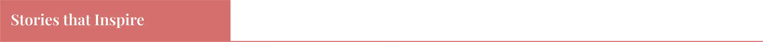 stIlineweb Hero banner: peach left panel with white serif text 'Stories that Inspire'; right side is a solid black area.